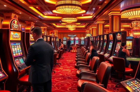 Experience slot gacor hari ini excitement with players interacting at luxury casino slot machines.