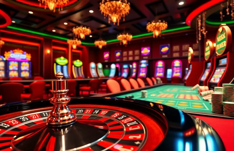 Experience the thrill of winning at bro138 with an exciting casino scene featuring vibrant gaming elements and festive vibes.