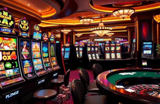 Experience slot gacor hari ini at a thrilling casino with colorful slot machines and vibrant ambiance.