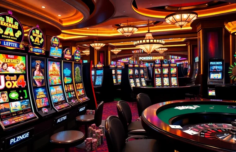 Experience slot gacor hari ini at a thrilling casino with colorful slot machines and vibrant ambiance.