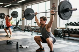Athletic individual training hard at the Official Prime Pharma Steroid Shop gym, showcasing dedication and fitness.